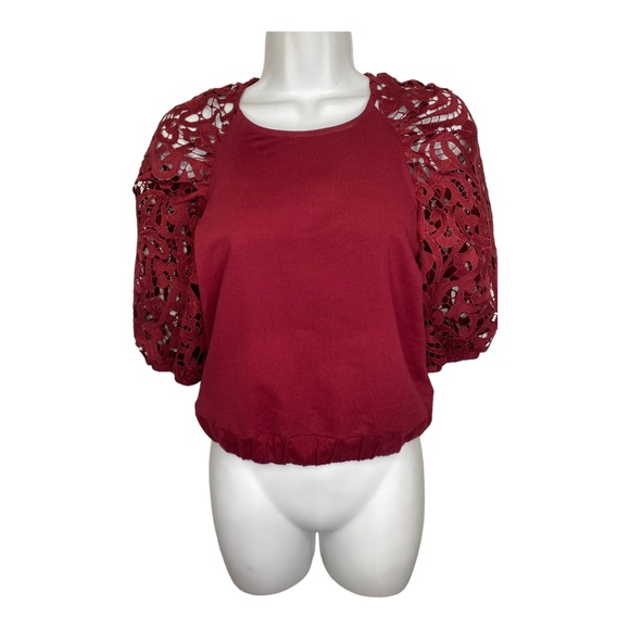 Anthropologie DOLAN Lace-Sleeve Sweatshirt Wine XXS - Picture 7 of 8